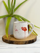 Load image into Gallery viewer, #002 - 16 oz. Flamingo pattern on White speckled mug

