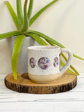 Load image into Gallery viewer, #006 - 18 oz. Moon phase on White speckled mug with bare clay at bottom
