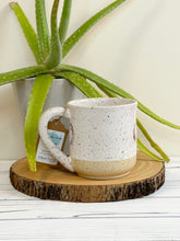 Load image into Gallery viewer, #006 - 18 oz. Moon phase on White speckled mug with bare clay at bottom
