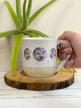 Load image into Gallery viewer, #006 - 18 oz. Moon phase on White speckled mug with bare clay at bottom
