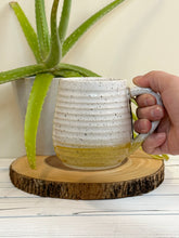 Load image into Gallery viewer, #0013 - 16 oz. White and yellow speckled, ridged mug
