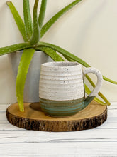 Load image into Gallery viewer, #016 - 16 oz. White and green speckled, ridged mug
