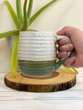 Load image into Gallery viewer, #016 - 16 oz. White and green speckled, ridged mug
