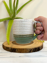 Load image into Gallery viewer, #017 - 16 oz. White and green speckled, ridged mug
