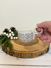 Load image into Gallery viewer, #013 - White speckled Tea light holder with red and green Christmas pattern
