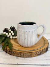 Load image into Gallery viewer, #006 - 14-16 oz. White speckled carved mug with blue inside
