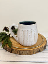 Load image into Gallery viewer, #006 - 14-16 oz. White speckled carved mug with blue inside
