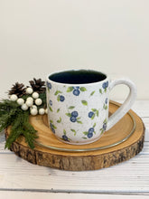 Load image into Gallery viewer, #007 - 14 oz. White speckled mug with blueberry pattern
