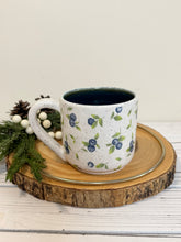 Load image into Gallery viewer, #008 - 14 oz. White speckled mug with blueberry pattern
