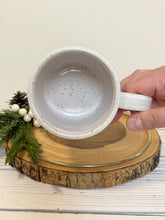 Load image into Gallery viewer, #010 - 14 oz. White speckled mug with green and red Christmas pattern
