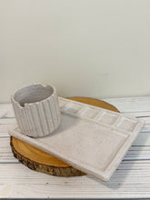 Load image into Gallery viewer, #040 - White speckled paint palette and paint brush holding water cup
