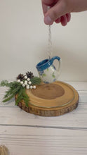 Load and play video in Gallery viewer, #038 - Mini pottery mug ornament with blueberry pattern with blue rim *see notes
