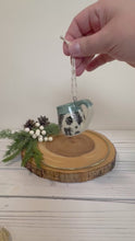 Load and play video in Gallery viewer, #022 - Mini pottery mug ornament with pinecone pattern with green rim
